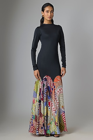 Black & Multi-Colored Lycra Dress by Saaksha & Kinni