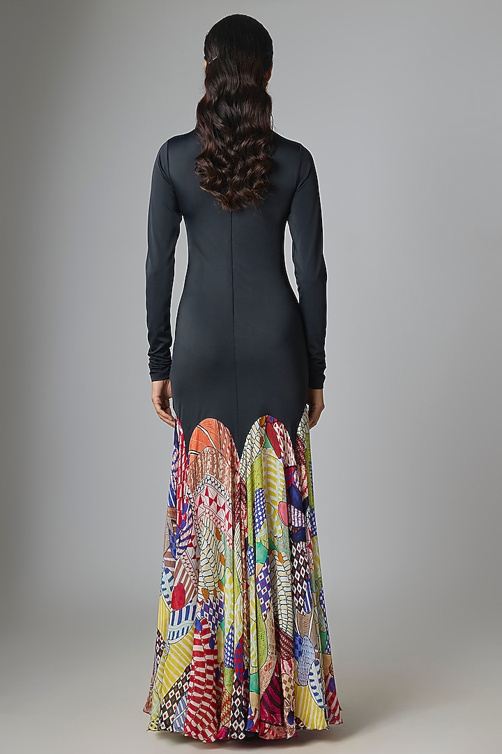 Black & Multi-Colored Lycra Vacation Dress by Saaksha & Kinni at Pernia's Pop Up Shop