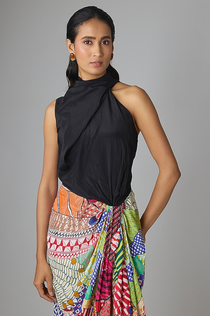 Black & Multi-Colored Crepe Vacation Dress by Saaksha & Kinni at Pernia's Pop Up Shop
