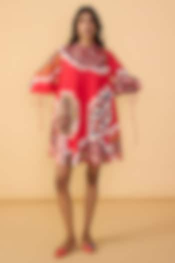Raspberry Red Cambric Abstract Printed Shift Summer Dress by Saaksha & Kinni at Pernia's Pop Up Shop