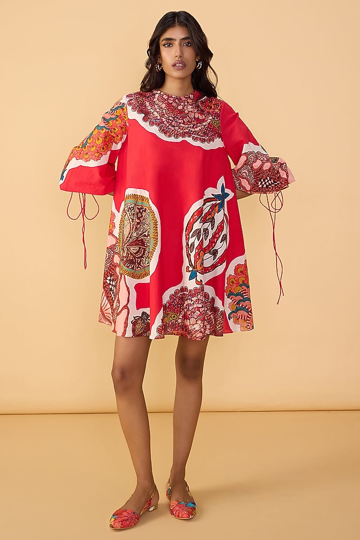 Raspberry Red Cambric Abstract Printed Shift Summer Dress by Saaksha & Kinni at Pernia's Pop Up Shop