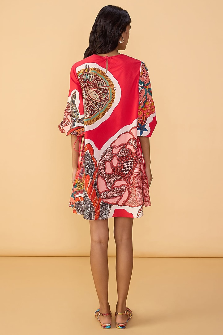 Raspberry Red Cambric Abstract Printed Shift Summer Dress by Saaksha & Kinni at Pernia's Pop Up Shop