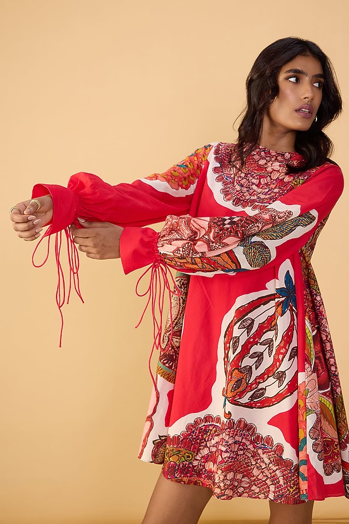 Raspberry Red Cambric Abstract Printed Shift Summer Dress by Saaksha & Kinni at Pernia's Pop Up Shop