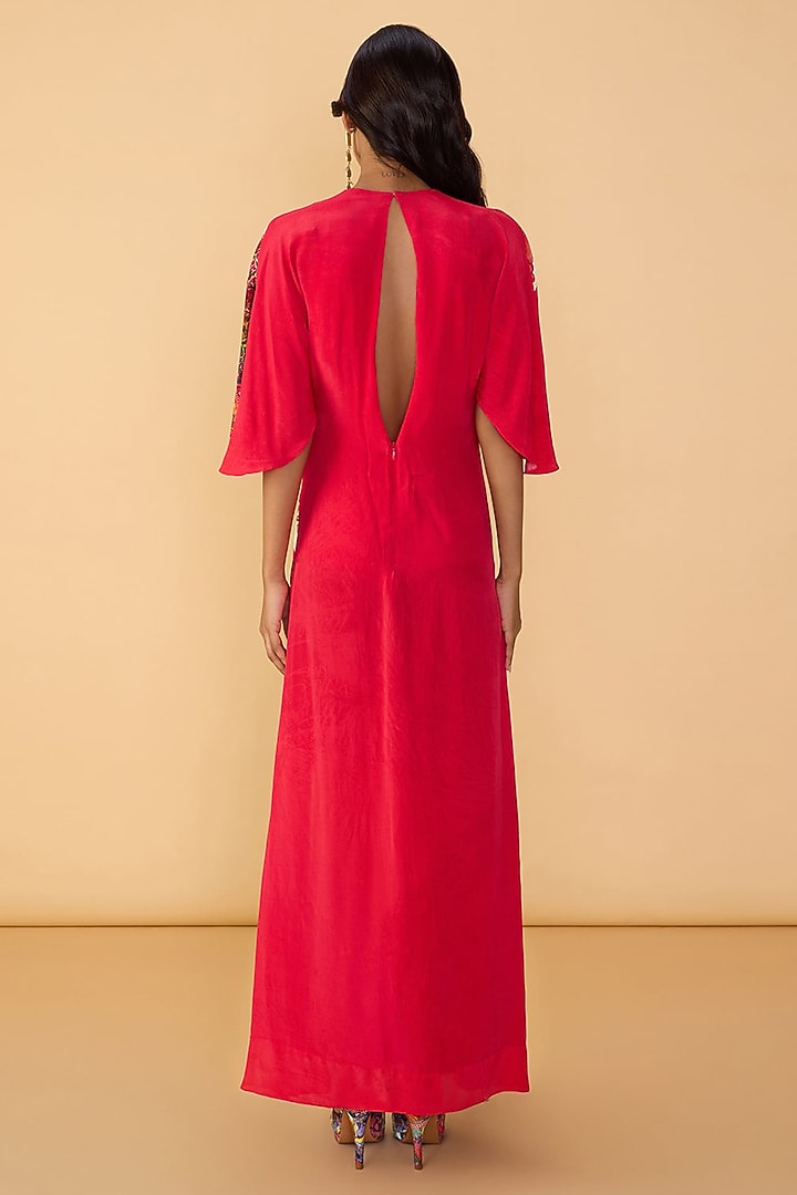 Raspberry Red Crepe Abstract Printed Kaftan Maxi Vacation Dress by Saaksha & Kinni at Pernia's Pop Up Shop