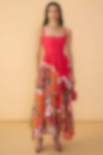 Raspberry Red Cambric Abstract Printed Midi Vacation Dress by Saaksha & Kinni at Pernia's Pop Up Shop