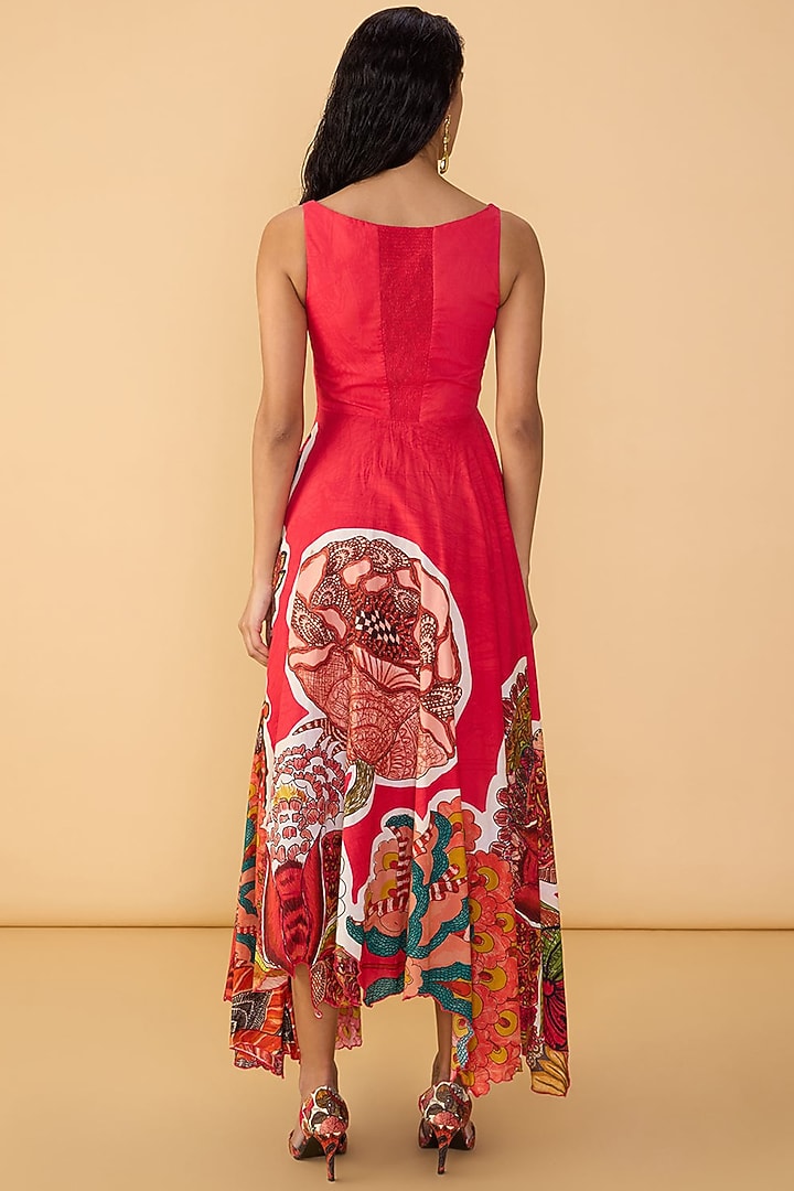 Raspberry Red Cambric Abstract Printed Midi Vacation Dress by Saaksha & Kinni at Pernia's Pop Up Shop