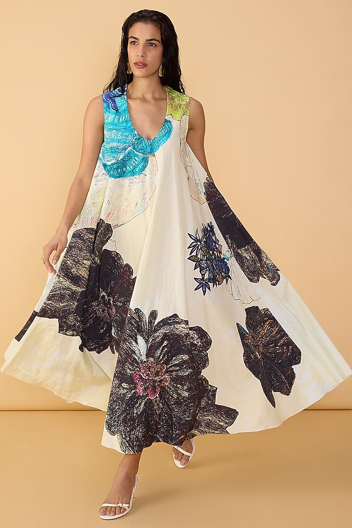 Multi-Colored Poplin Abstract Printed Midi Vacation Dress by Saaksha & Kinni at Pernia's Pop Up Shop