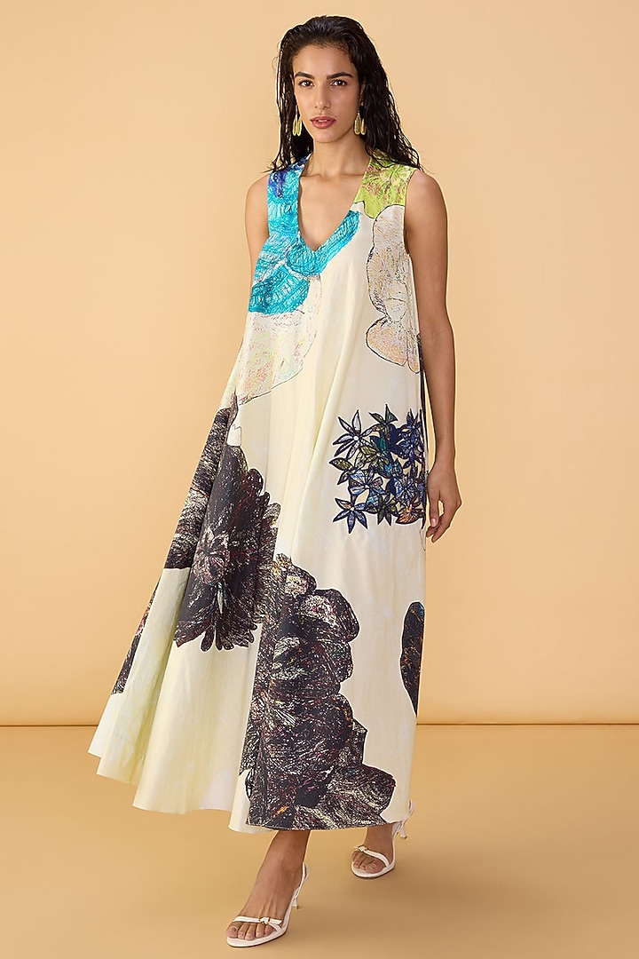 Multi-Colored Poplin Abstract Printed Midi Vacation Dress by Saaksha & Kinni at Pernia's Pop Up Shop