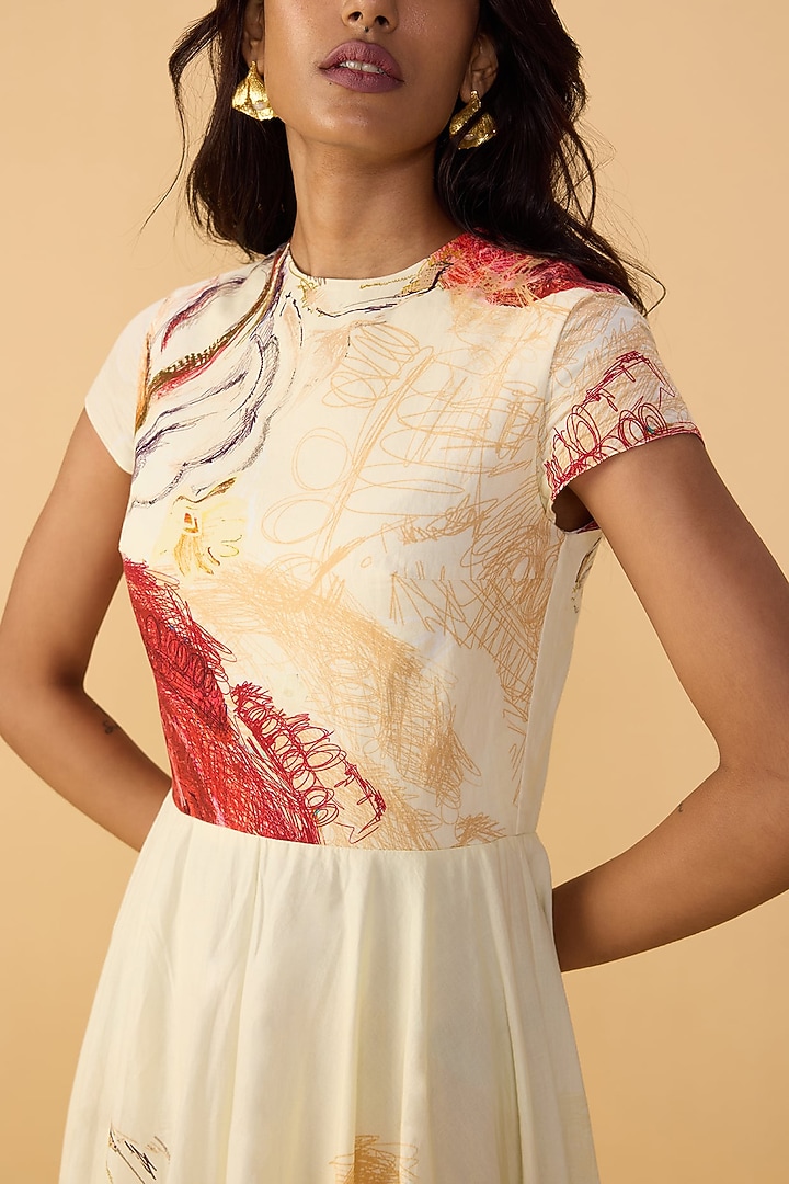 Multi-Colored Cambric Abstract Printed Pleated Maxi Vacation Dress by Saaksha & Kinni at Pernia's Pop Up Shop