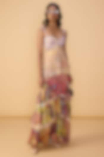 Multi-Colored Habutai Floral Printed Tiered Maxi Cocktail Dress by Saaksha & Kinni at Pernia's Pop Up Shop