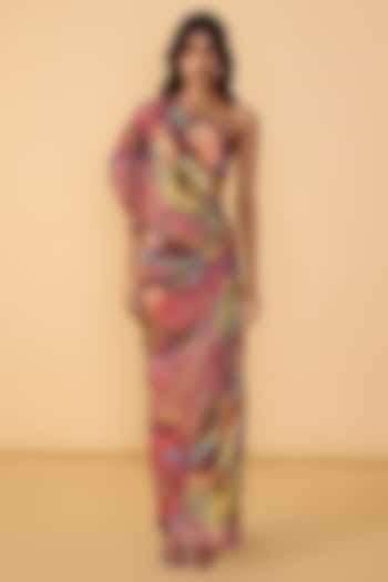 Multi-Colored Cotton Silk Abstract Printed One-Shoulder Cocktail Dress by Saaksha & Kinni at Pernia's Pop Up Shop