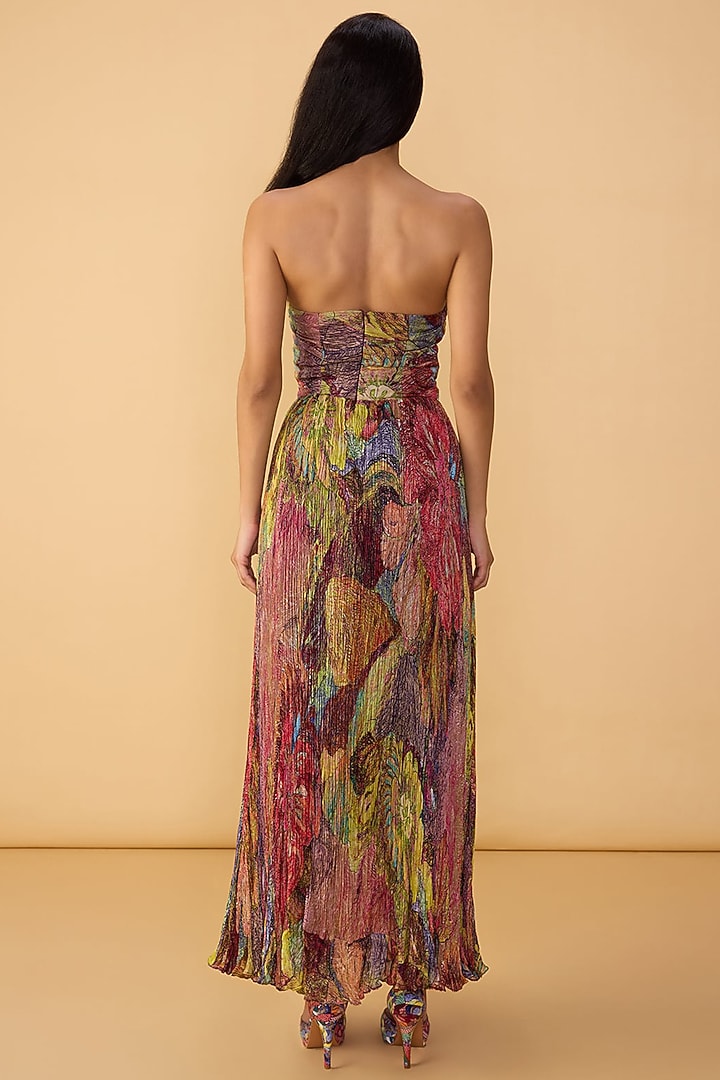 Multi-Colored Chiffon Abstract Floral Printed Strapless Maxi Cocktail Dress by Saaksha & Kinni at Pernia's Pop Up Shop