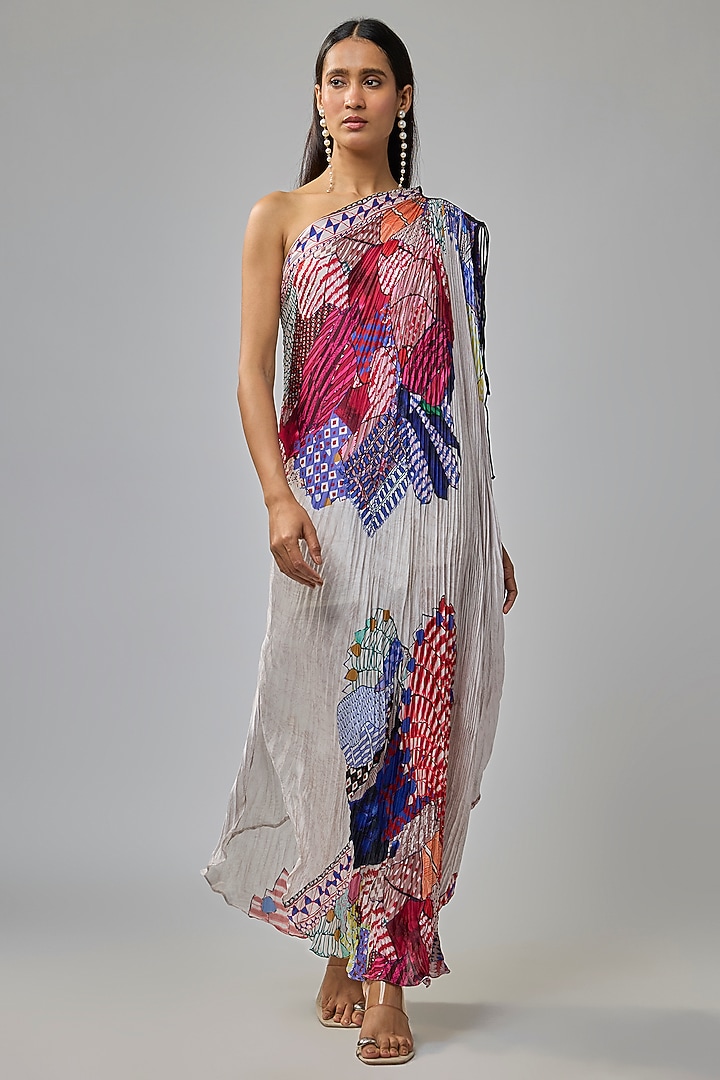 Multi-Colored Chiffon Abstract Printed Vacation Dress by Saaksha & Kinni at Pernia's Pop Up Shop