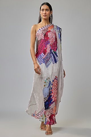Multi-Colored Chiffon Abstract Printed Dress by Saaksha & Kinni