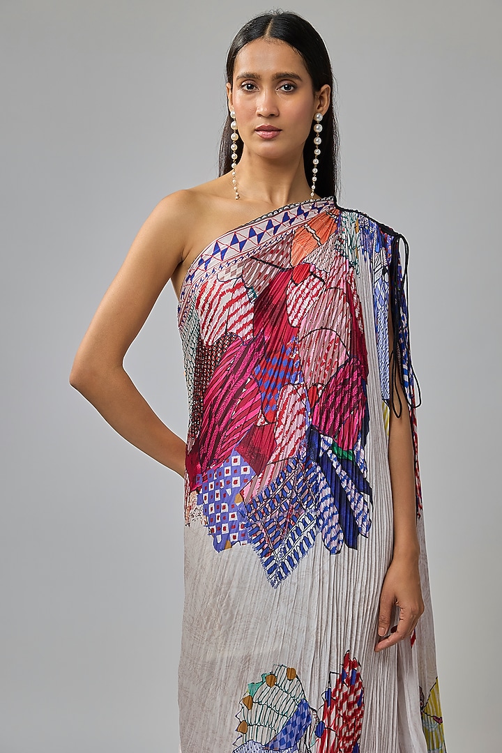 Multi-Colored Chiffon Abstract Printed Vacation Dress by Saaksha & Kinni at Pernia's Pop Up Shop