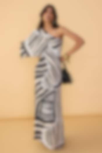 Black & White Crepe Abstract Printed One-Shoulder Vacation Dress by Saaksha & Kinni at Pernia's Pop Up Shop
