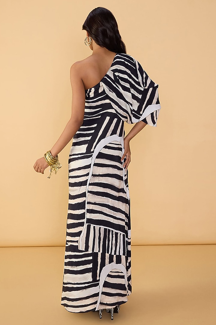 Black & White Crepe Abstract Printed One-Shoulder Vacation Dress by Saaksha & Kinni at Pernia's Pop Up Shop