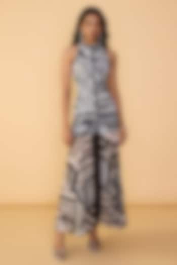 Black & White Chiffon Abstract Printed Maxi Vacation Dress by Saaksha & Kinni at Pernia's Pop Up Shop