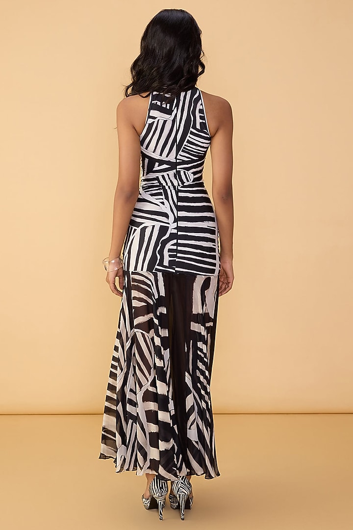 Black & White Chiffon Abstract Printed Maxi Vacation Dress by Saaksha & Kinni at Pernia's Pop Up Shop