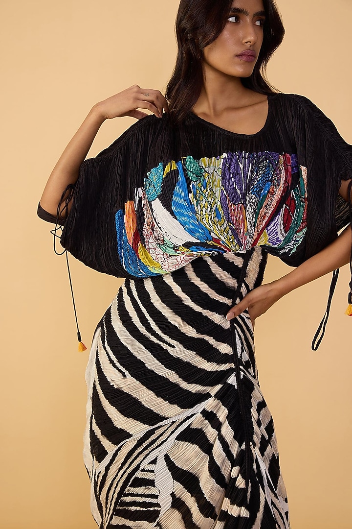 Black & White Cotton Silk Abstract Printed Kaftan-Style Vacation Dress by Saaksha & Kinni at Pernia's Pop Up Shop