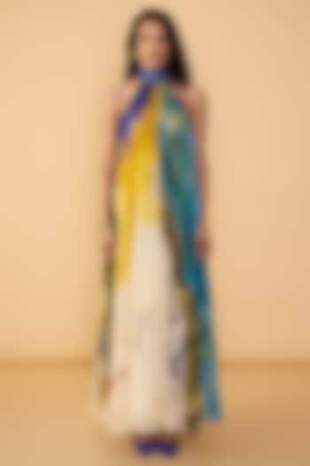 Multi-Colored Chiffon Abstract Printed Halter Maxi Vacation Dress by Saaksha & Kinni at Pernia's Pop Up Shop