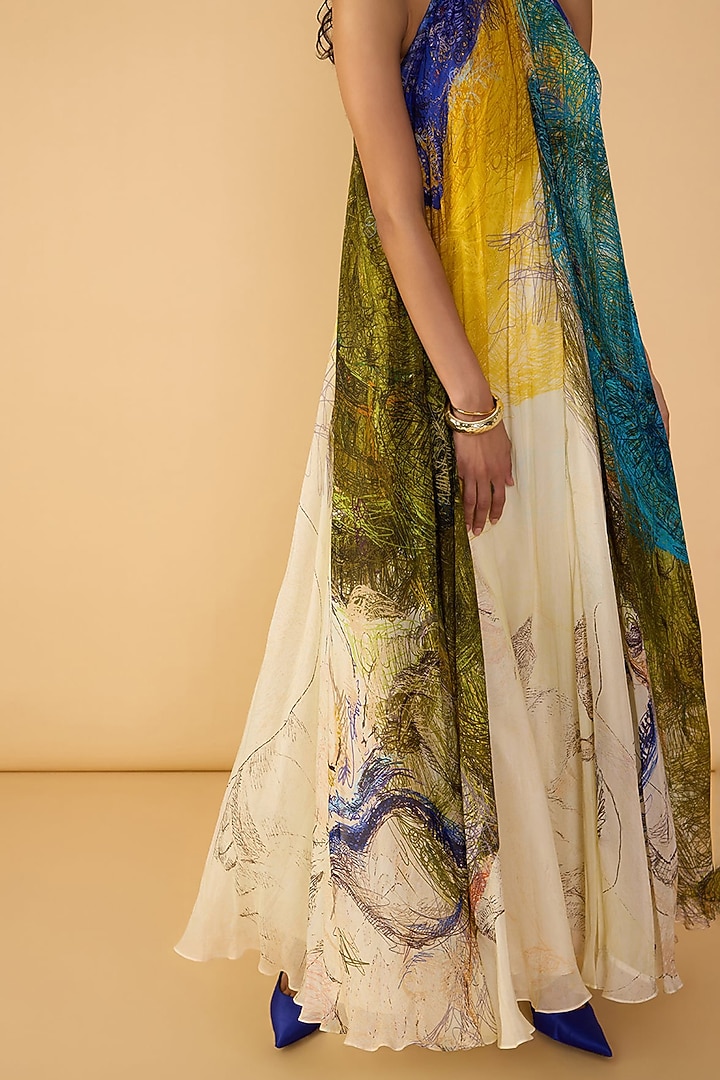 Multi-Colored Chiffon Abstract Printed Halter Maxi Vacation Dress by Saaksha & Kinni at Pernia's Pop Up Shop