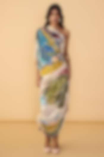 Multi-Colored Cotton Silk Abstract Floral Printed One-Shoulder Maxi Vacation Dress by Saaksha & Kinni at Pernia's Pop Up Shop