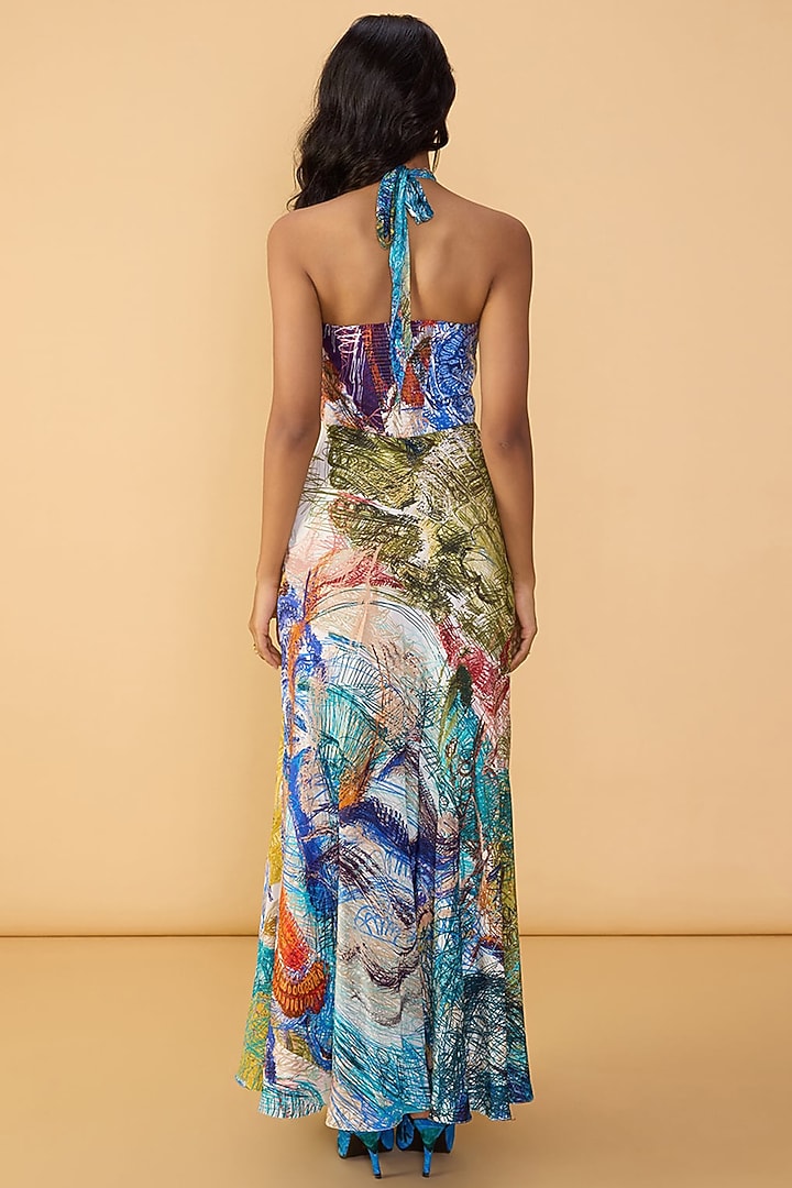 Multi-Colored Habutai Abstract Scribble Printed Maxi Vacation Dress by Saaksha & Kinni at Pernia's Pop Up Shop