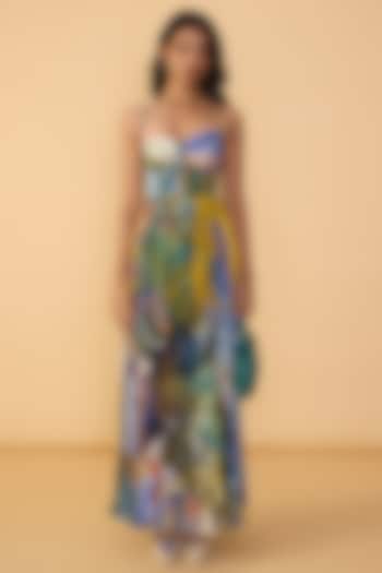 Multi-Colored Chiffon Abstract Scribble Printed Maxi Vacation Dress by Saaksha & Kinni at Pernia's Pop Up Shop