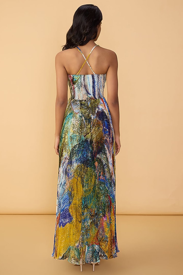 Multi-Colored Chiffon Abstract Scribble Printed Maxi Vacation Dress by Saaksha & Kinni at Pernia's Pop Up Shop