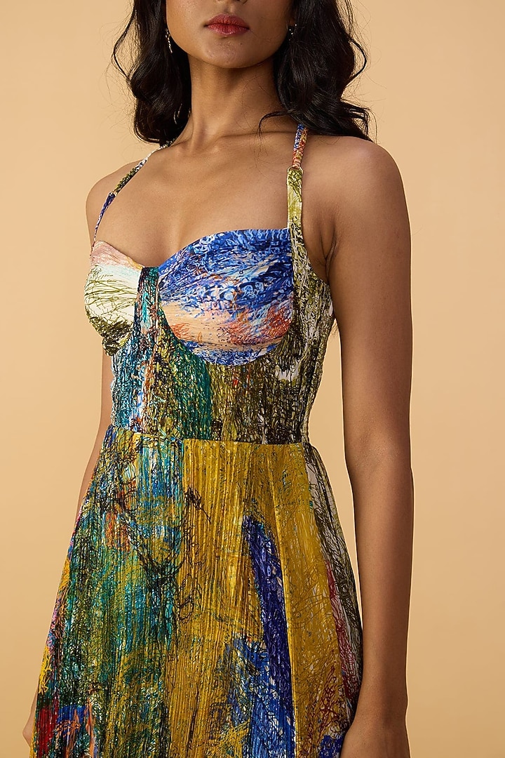 Multi-Colored Chiffon Abstract Scribble Printed Maxi Vacation Dress by Saaksha & Kinni at Pernia's Pop Up Shop