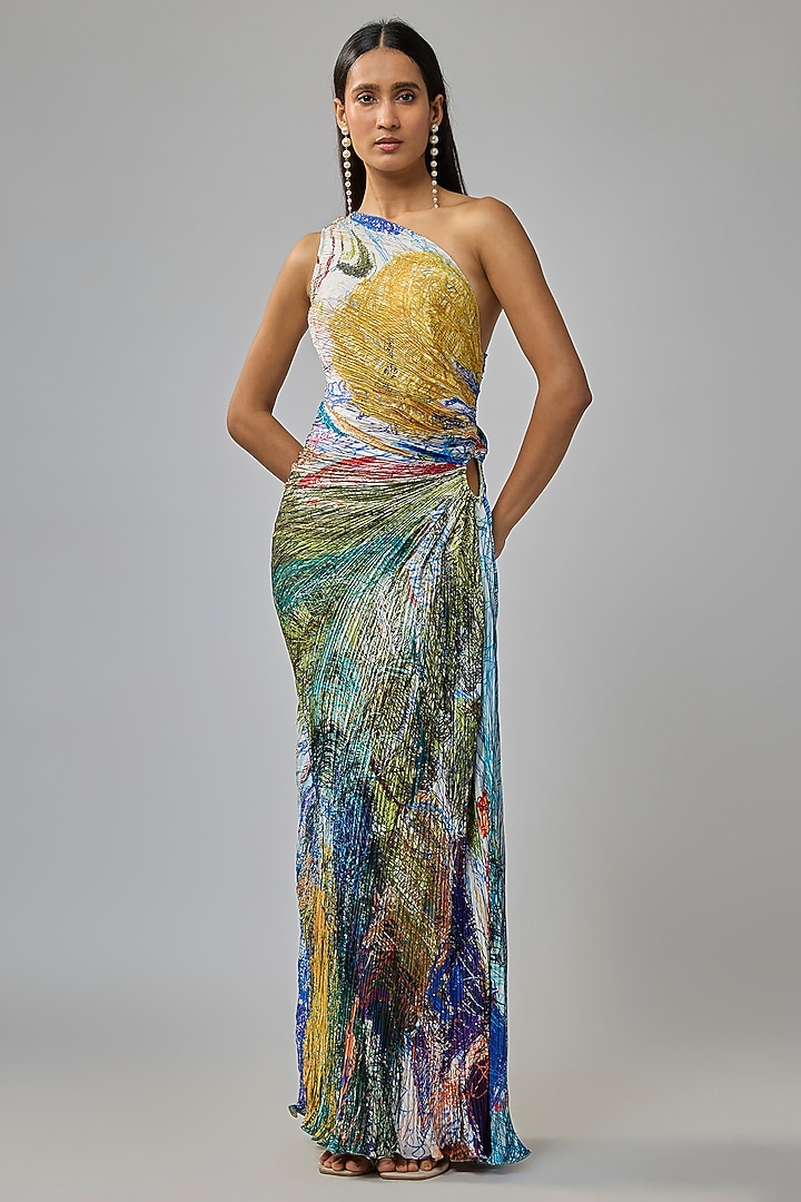 Multi-Colored Polyester Abstract Printed Maxi Vacation Dress by Saaksha & Kinni at Pernia's Pop Up Shop
