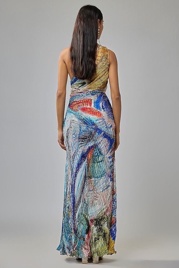 Multi-Colored Polyester Abstract Printed Maxi Vacation Dress by Saaksha & Kinni at Pernia's Pop Up Shop