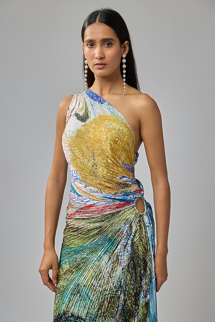 Multi-Colored Polyester Abstract Printed Maxi Vacation Dress by Saaksha & Kinni at Pernia's Pop Up Shop
