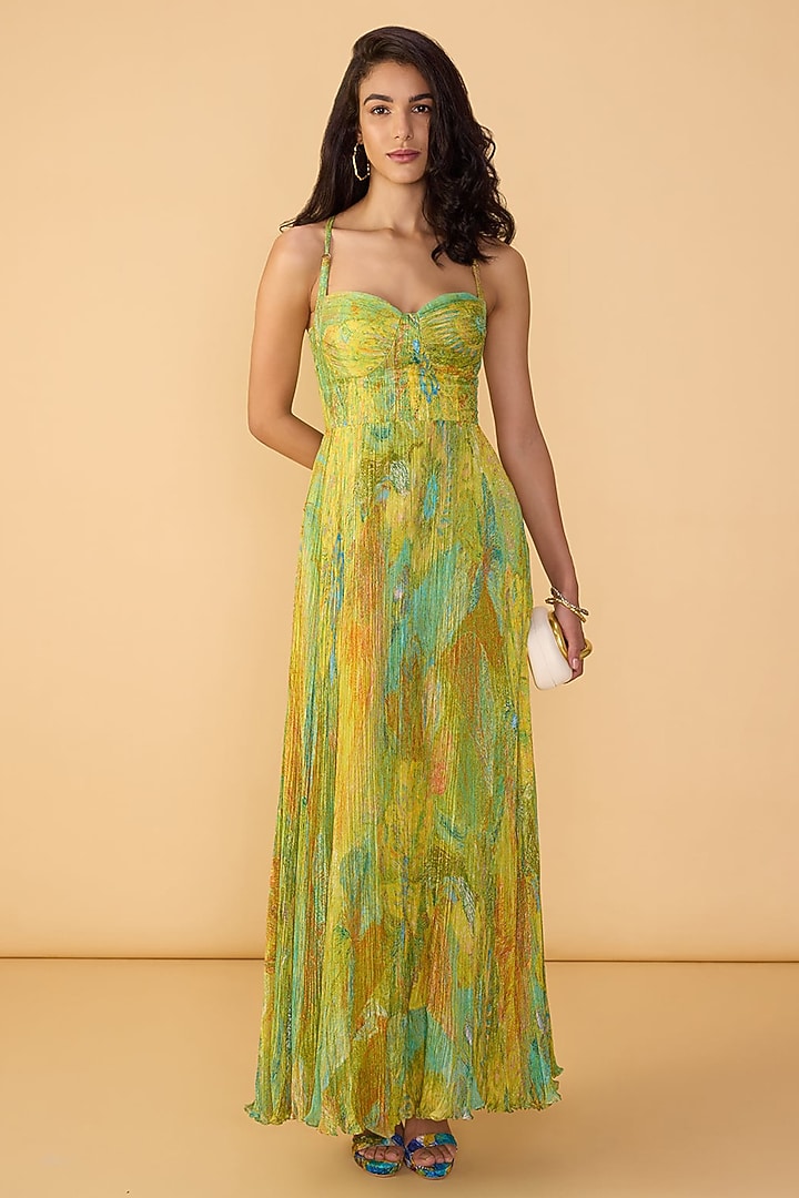 Multi-Colored Chiffon Abstract Floral Printed Maxi Vacation Dress by Saaksha & Kinni at Pernia's Pop Up Shop