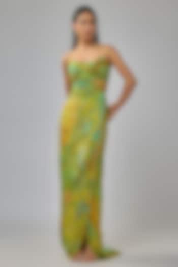 Green Chiffon Abstract Printed Maxi Vacation Dress by Saaksha & Kinni at Pernia's Pop Up Shop