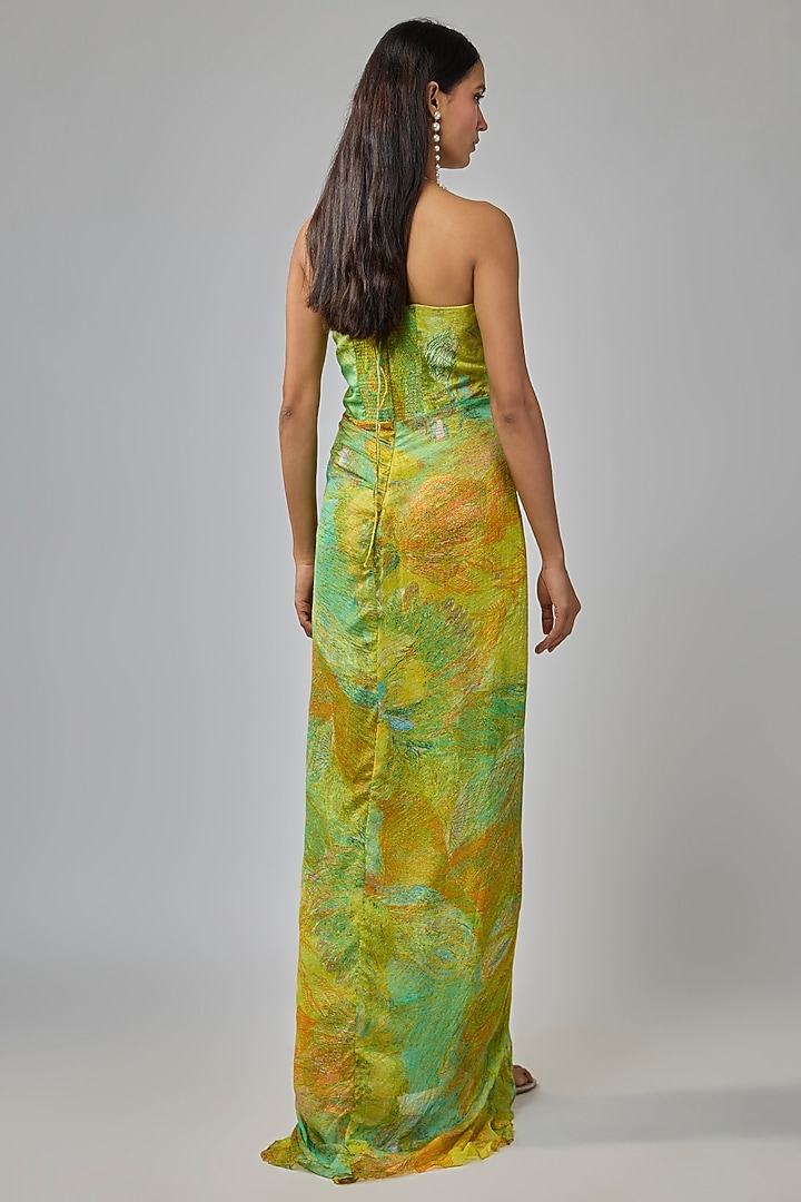 Green Chiffon Abstract Printed Maxi Vacation Dress by Saaksha & Kinni at Pernia's Pop Up Shop