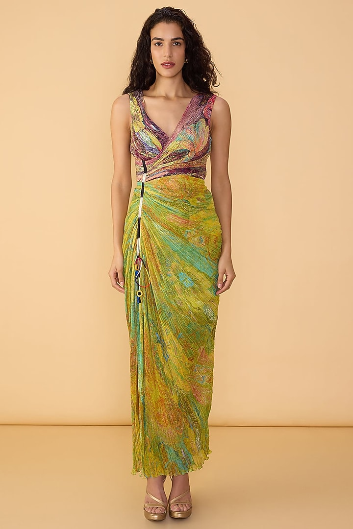Multi-Colored Poly Florence Chiffon Abstract Floral Printed Maxi Vacation Dress by Saaksha & Kinni at Pernia's Pop Up Shop