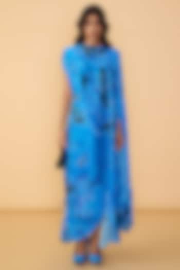 Blue Poly Florence Chiffon Floral Printed Kaftan Maxi Vacation Dress by Saaksha & Kinni at Pernia's Pop Up Shop