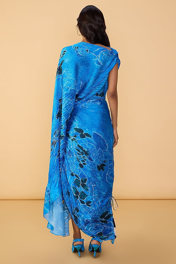 Blue Poly Florence Chiffon Floral Printed Kaftan Maxi Vacation Dress by Saaksha & Kinni at Pernia's Pop Up Shop