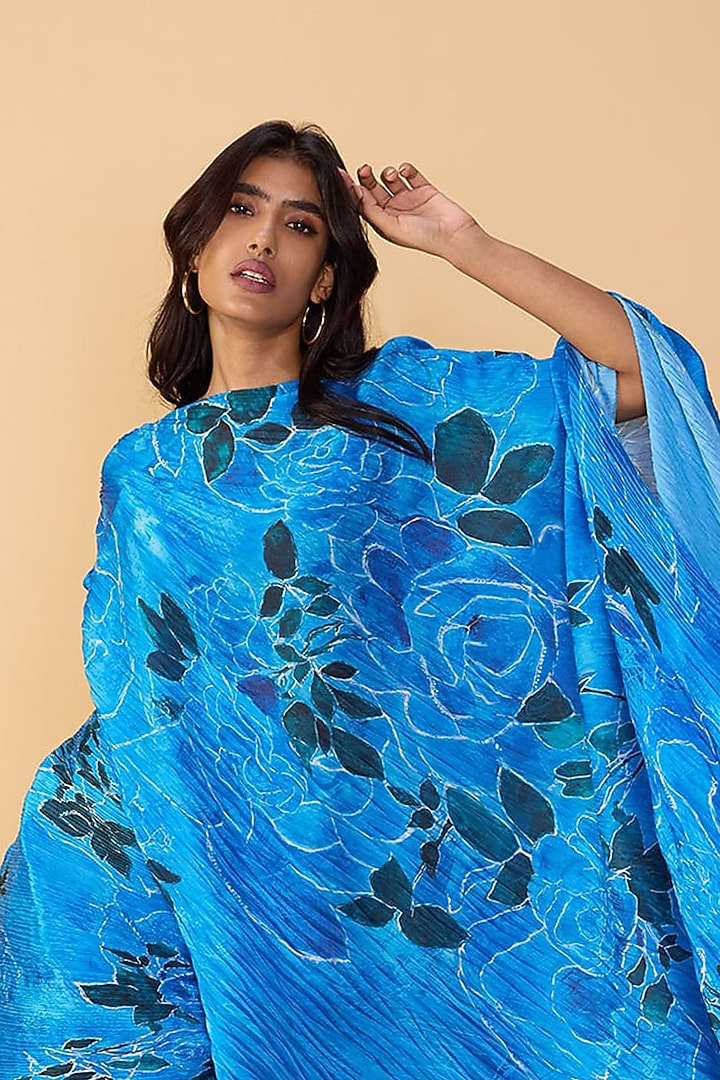 Blue Poly Florence Chiffon Floral Printed Kaftan Maxi Vacation Dress by Saaksha & Kinni at Pernia's Pop Up Shop
