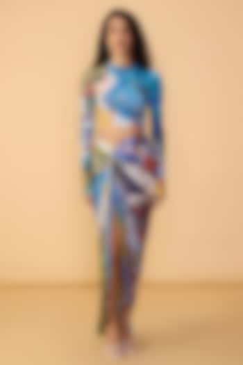 Multi-Colored Poly Florence Chiffon Abstract Printed Skirt Set by Saaksha & Kinni at Pernia's Pop Up Shop