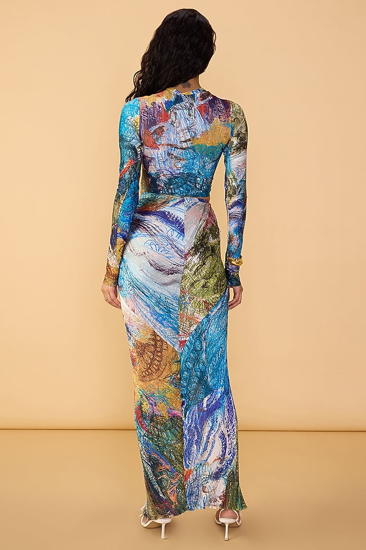 Multi-Colored Poly Florence Chiffon Abstract Printed Skirt Set by Saaksha & Kinni at Pernia's Pop Up Shop