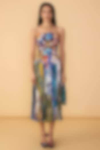 Multi-Colored Chiffon Abstract Printed Strapless Maxi Cocktail Dress by Saaksha & Kinni at Pernia's Pop Up Shop