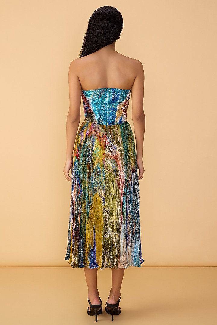 Multi-Colored Chiffon Abstract Printed Strapless Maxi Cocktail Dress by Saaksha & Kinni at Pernia's Pop Up Shop