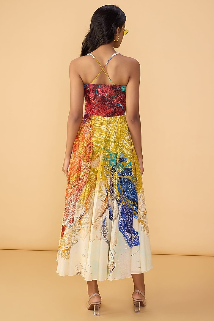 Multi-Colored Cambric Abstract Printed Midi Vacation Dress by Saaksha & Kinni at Pernia's Pop Up Shop