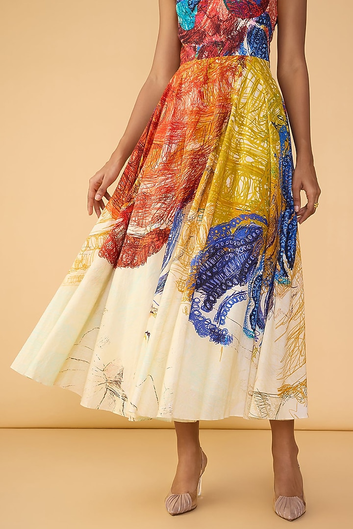 Multi-Colored Cambric Abstract Printed Midi Vacation Dress by Saaksha & Kinni at Pernia's Pop Up Shop