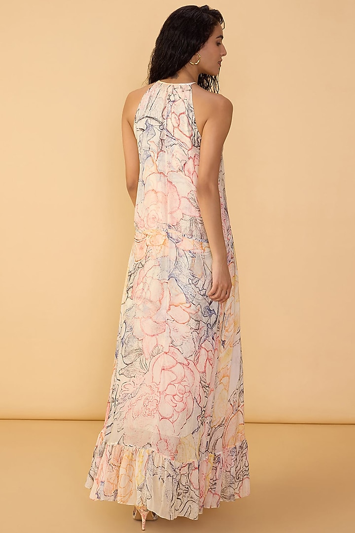 Multi-Colored Chiffon Abstract Printed Halter Maxi Cocktail Dress by Saaksha & Kinni at Pernia's Pop Up Shop