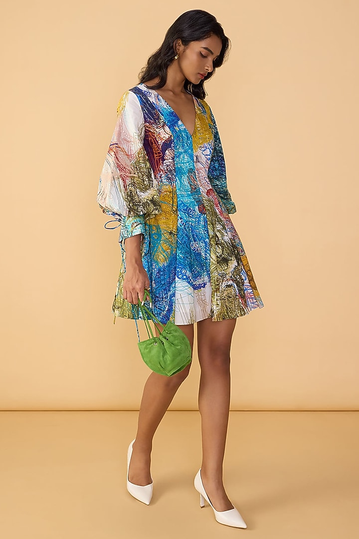 Multi-Colored Cambric Abstract Printed Mini Vacation Dress by Saaksha & Kinni at Pernia's Pop Up Shop