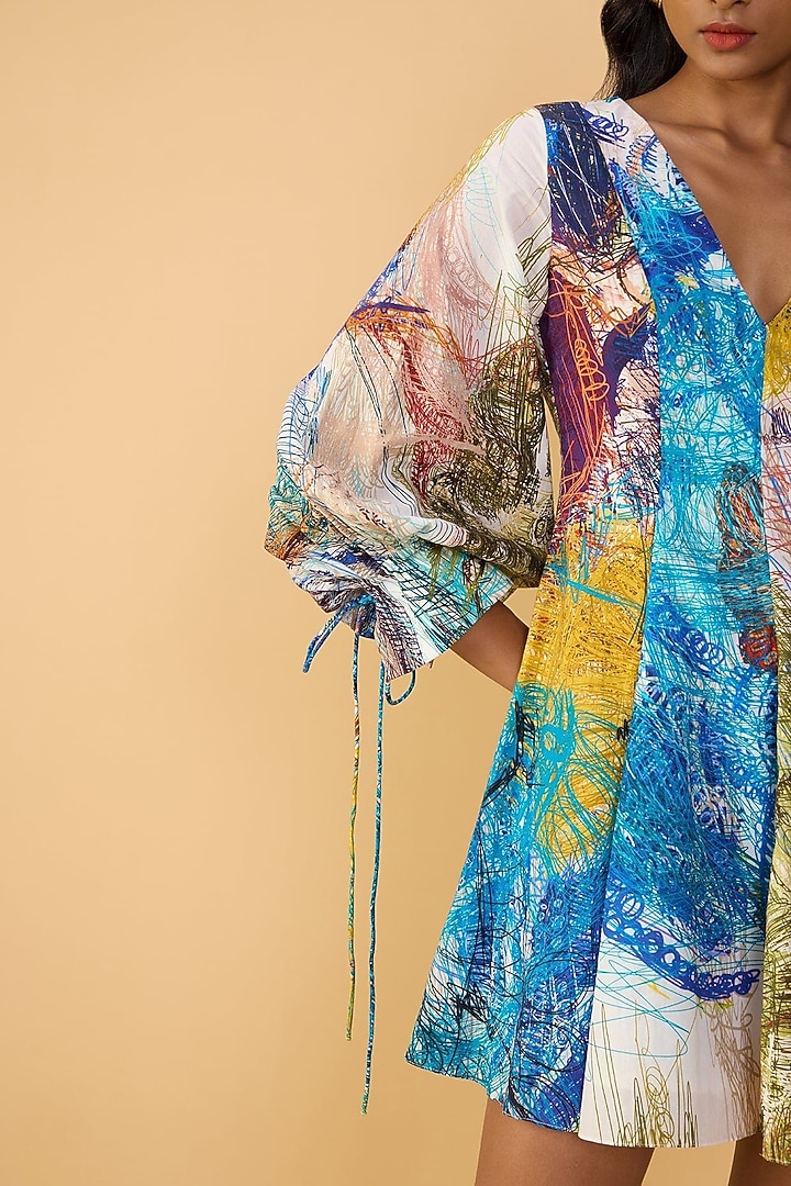 Multi-Colored Cambric Abstract Printed Mini Vacation Dress by Saaksha & Kinni at Pernia's Pop Up Shop